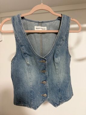 Denim Forum Light Blue Denim Vest with Contrast Stitching